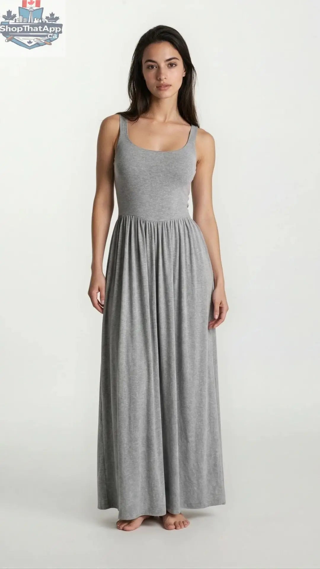 Dawn Sleeveless Silky Maxi Dress - Flowing Grey Jersey Elegance - Shopthatapp.ca