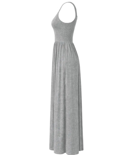 Dawn Sleeveless Silky Maxi Dress - Flowing Grey Jersey Elegance - Shopthatapp.ca