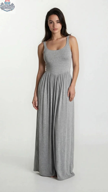 Dawn Sleeveless Silky Maxi Dress - Flowing Grey Jersey Elegance - Shopthatapp.ca