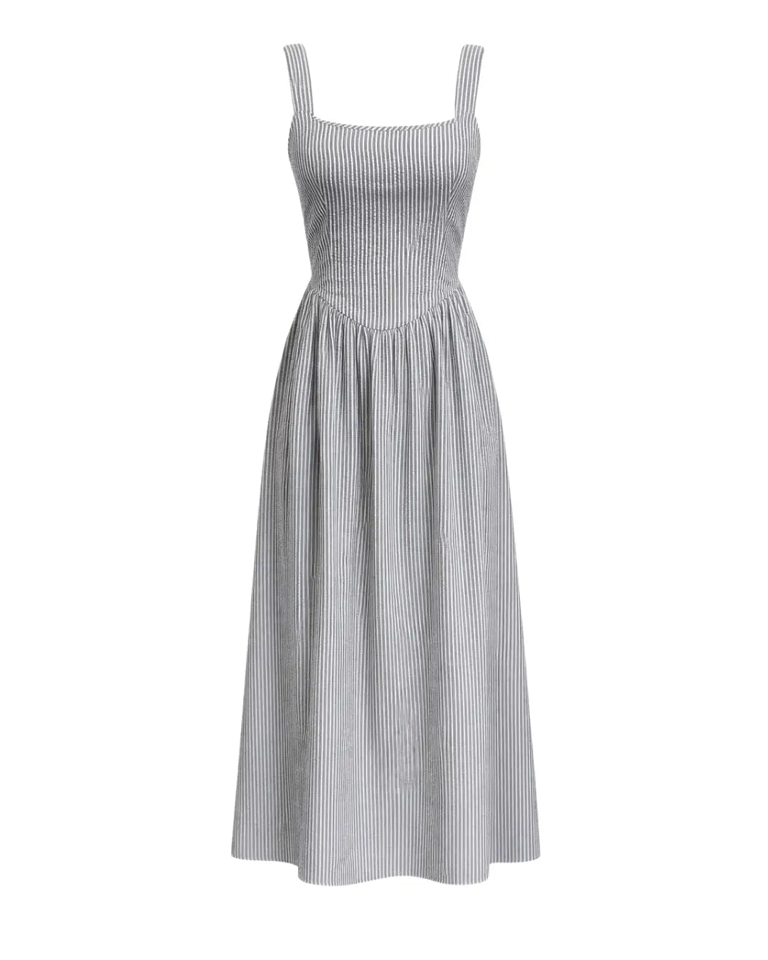 Jules - Lightweight Tie Back Midi Dress In Black Stripe - Shopthatapp.ca