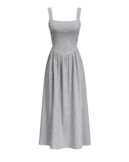 Jules - Lightweight Tie Back Midi Dress In Black Stripe - Shopthatapp.ca