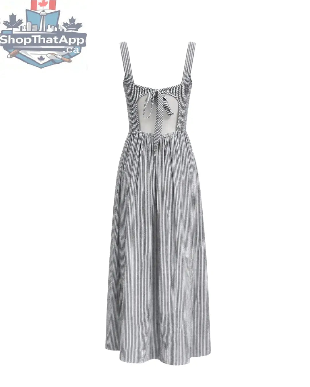 Jules - Lightweight Tie Back Midi Dress In Black Stripe - Shopthatapp.ca