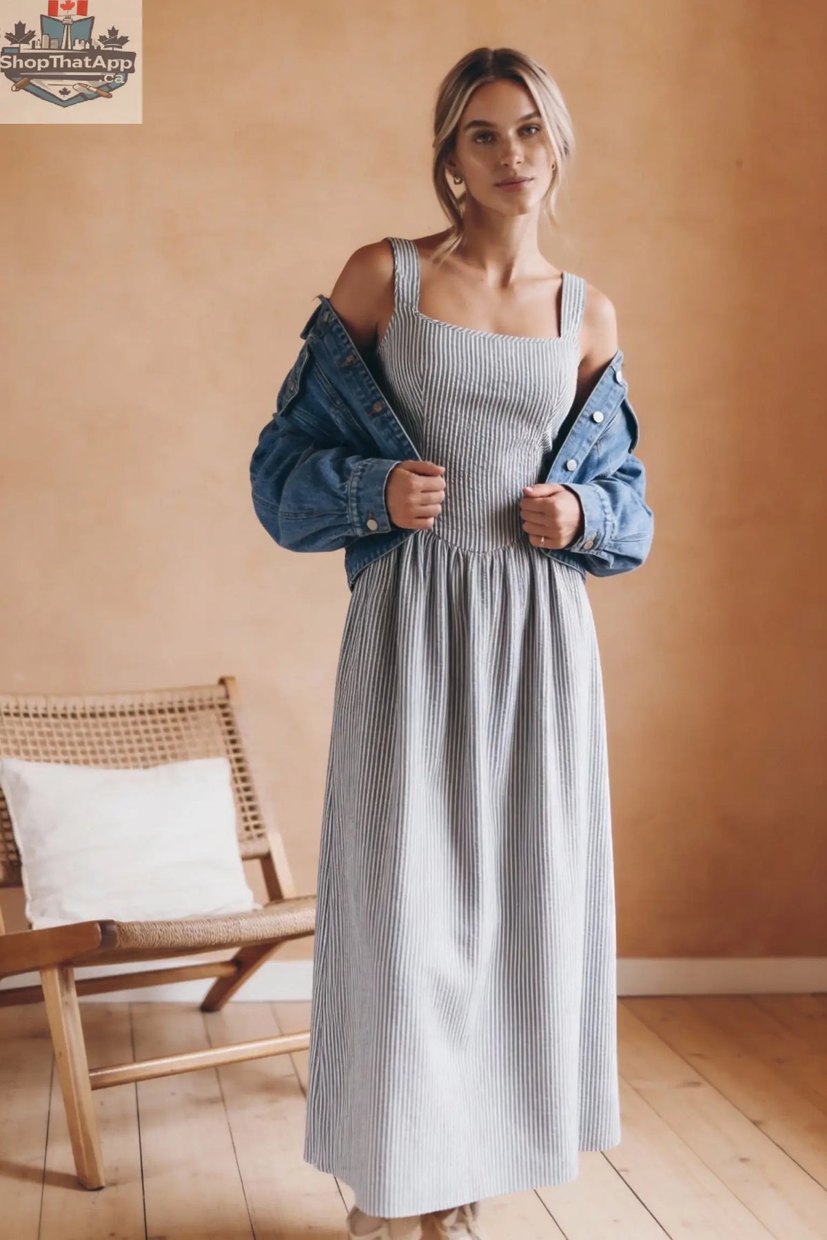 Jules - Lightweight Tie Back Midi Dress In Black Stripe - Shopthatapp.ca