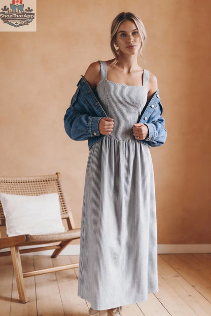 Jules - Lightweight Tie Back Midi Dress In Black Stripe - Shopthatapp.ca