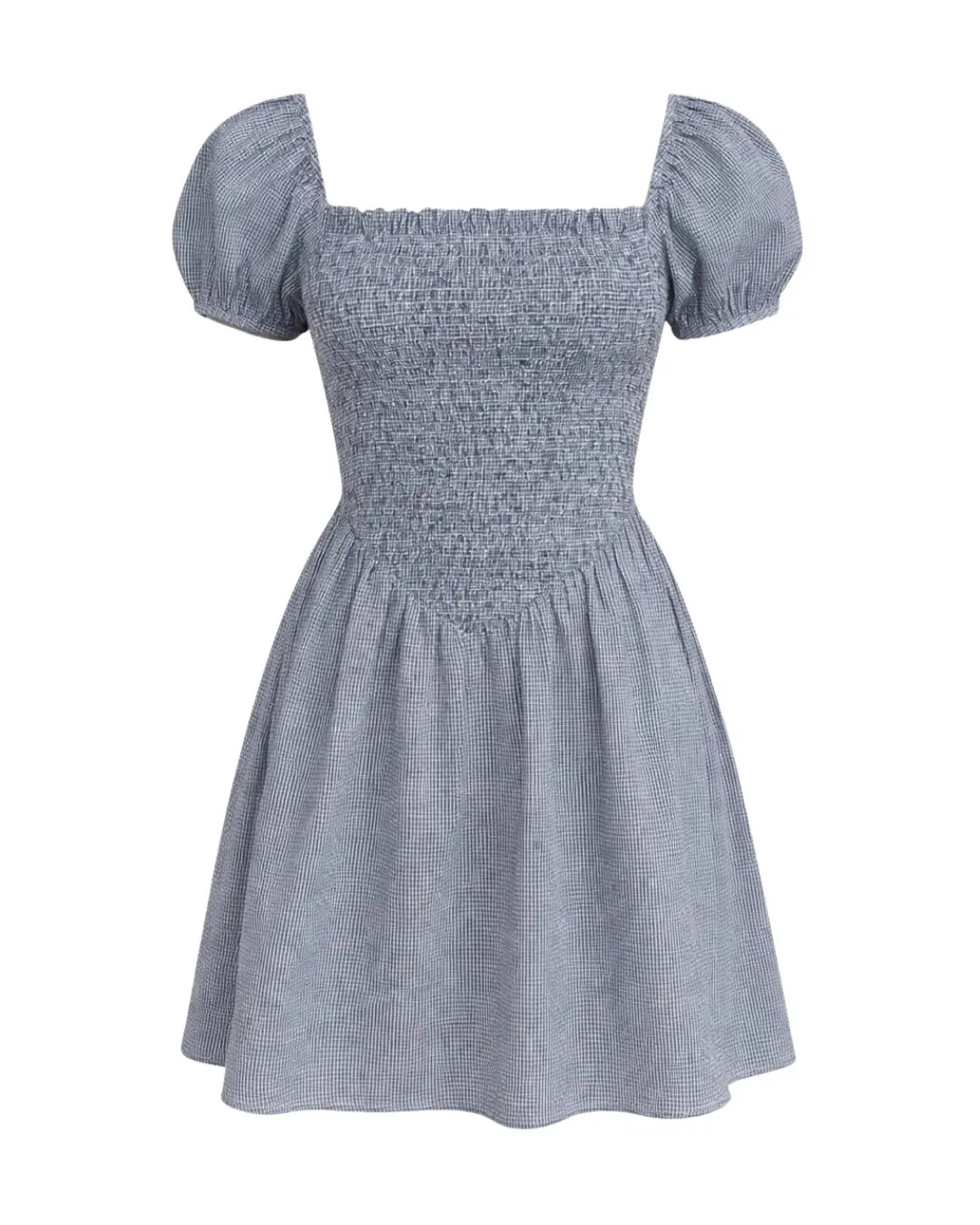 Ramona Smocked Puff Sleeve Dress in Black Gingham - Stylish Square Neck Design - Shopthatapp.ca