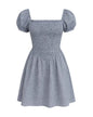 Ramona Smocked Puff Sleeve Dress in Black Gingham - Stylish Square Neck Design - Shopthatapp.ca