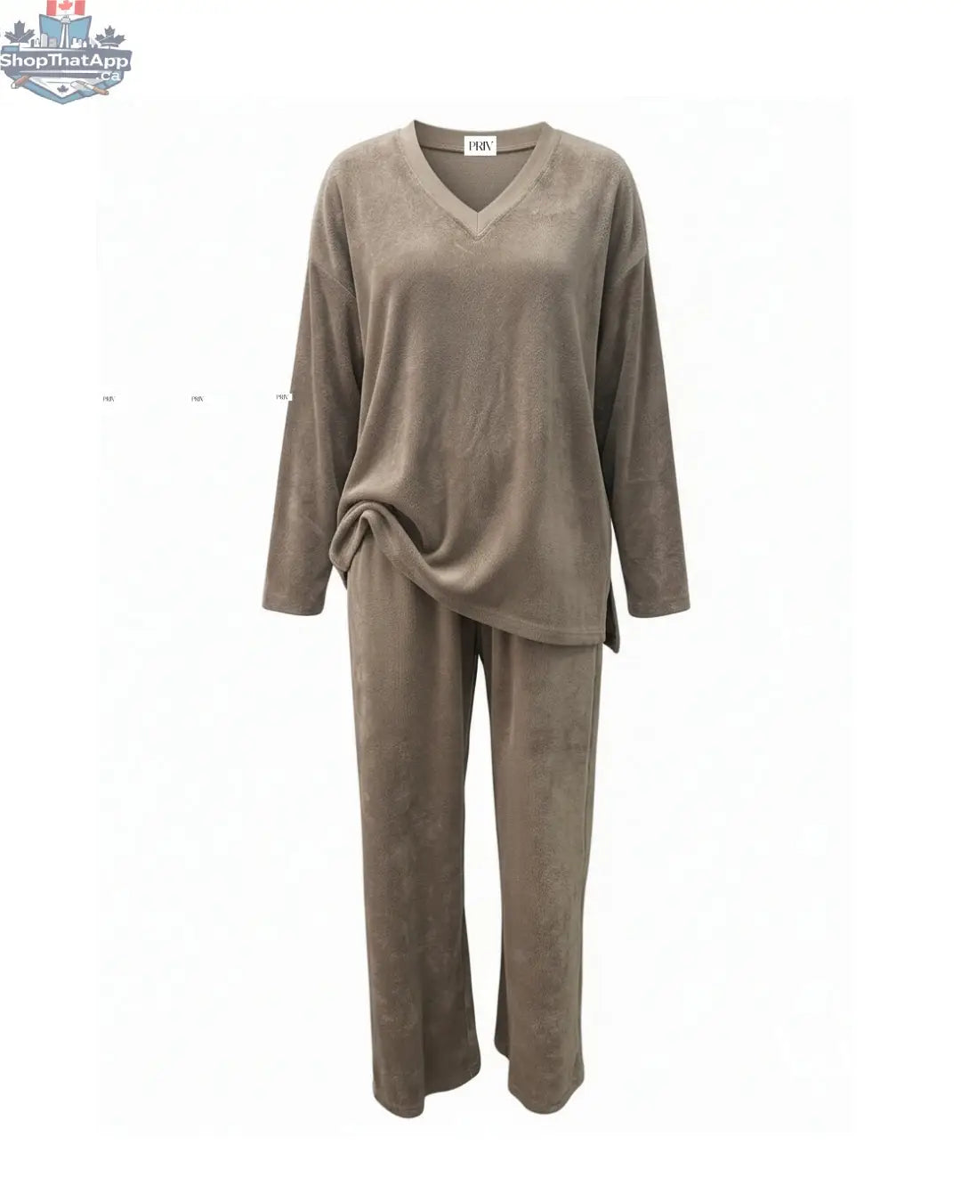 Terry & Co. Relaxed French Terry Lounge Set for Women 2PC in Latte - Shopthatapp.ca