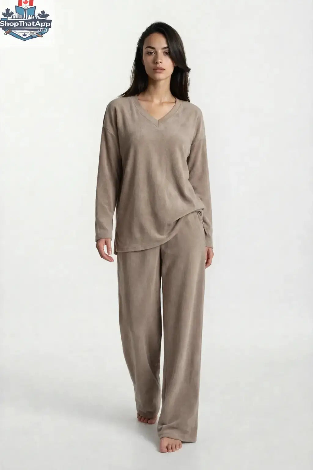 Terry & Co. Relaxed French Terry Lounge Set for Women 2PC in Latte - Shopthatapp.ca