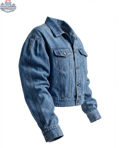 Roxanne Women's Cropped Denim Jacket with Pleated Sleeves - Shopthatapp.ca