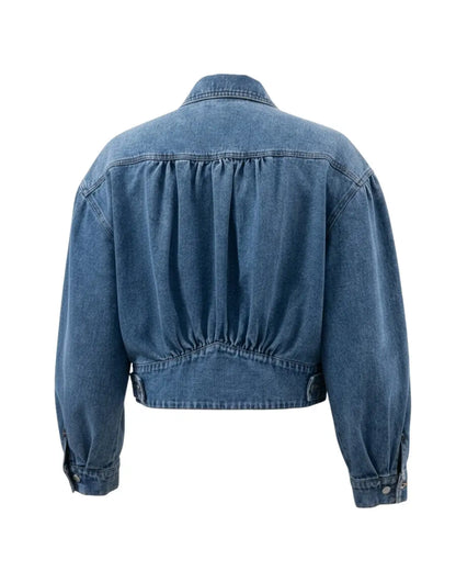 Roxanne Women's Cropped Denim Jacket with Pleated Sleeves - Shopthatapp.ca