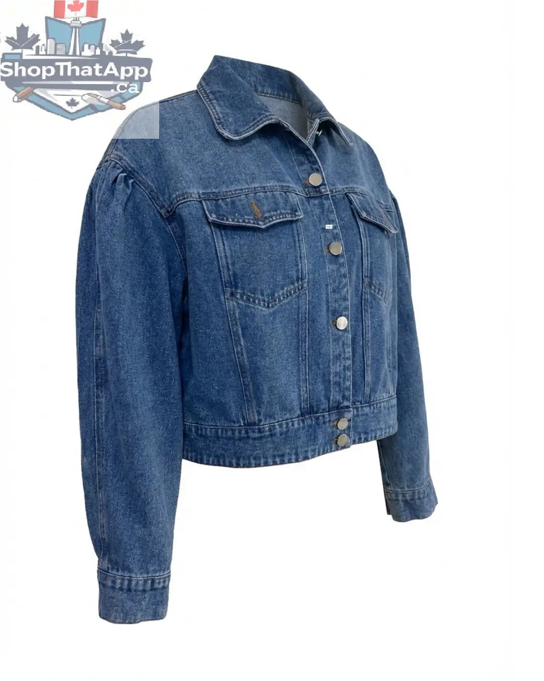 Roxanne Women's Cropped Denim Jacket with Pleated Sleeves - Shopthatapp.ca