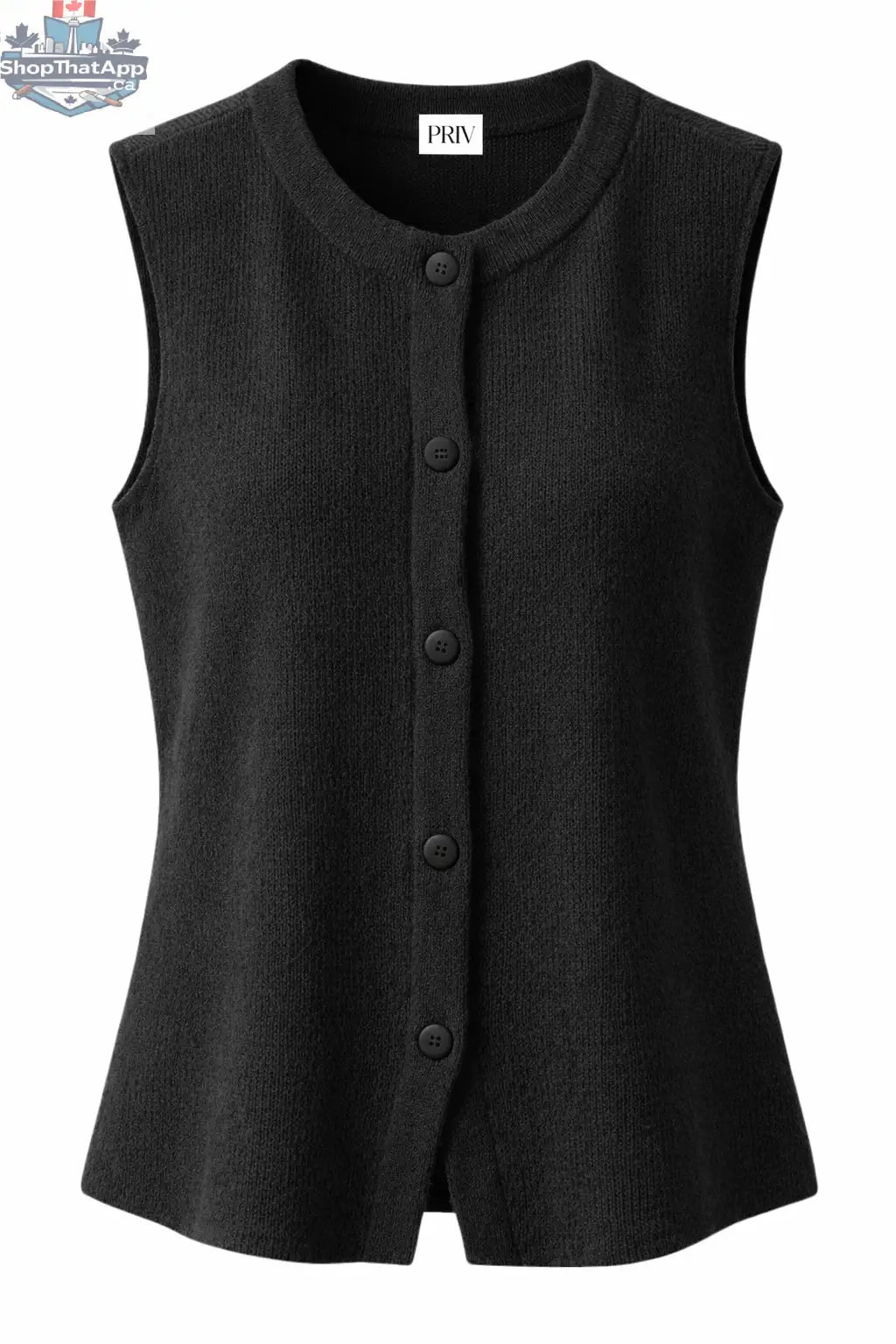 Bezla Black Sleeveless Knit Vest Top - Button Front Design - Shopthatapp.ca