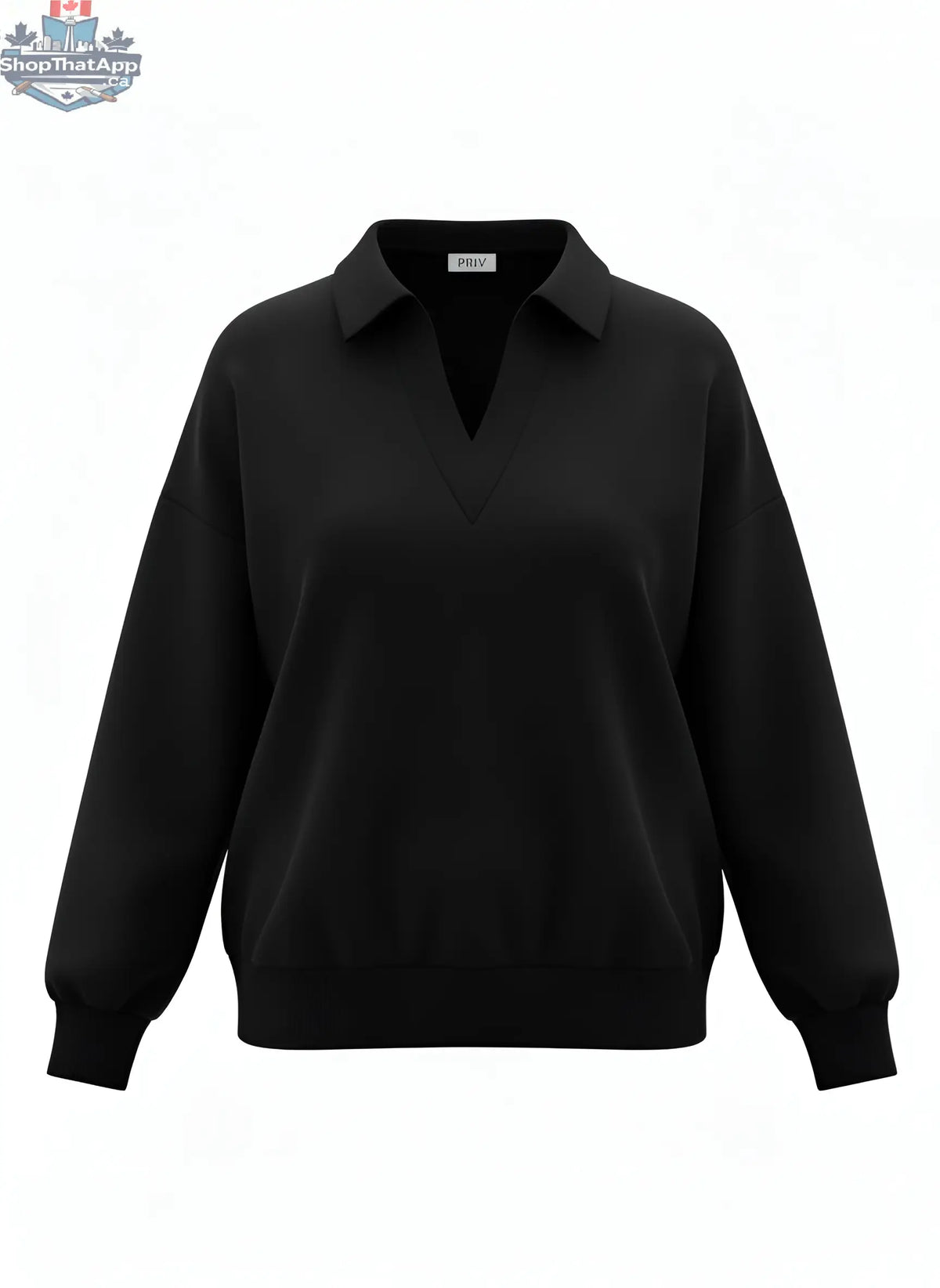 Ella Luxeflow Long Sleeve Polo in Black - Stylish and Comfortable Elegance - Shopthatapp.ca
