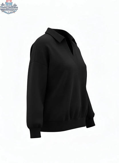 Ella Luxeflow Long Sleeve Polo in Black - Stylish and Comfortable Elegance - Shopthatapp.ca