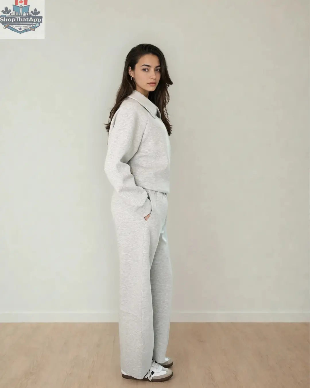 Maeve Luxeflow Zip Top - Relaxed 3/4 Zip Top In Heather Grey - Shopthatapp.ca