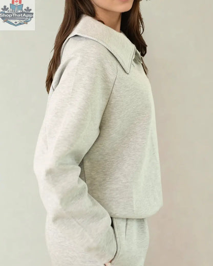 Maeve Luxeflow Zip Top - Relaxed 3/4 Zip Top In Heather Grey - Shopthatapp.ca