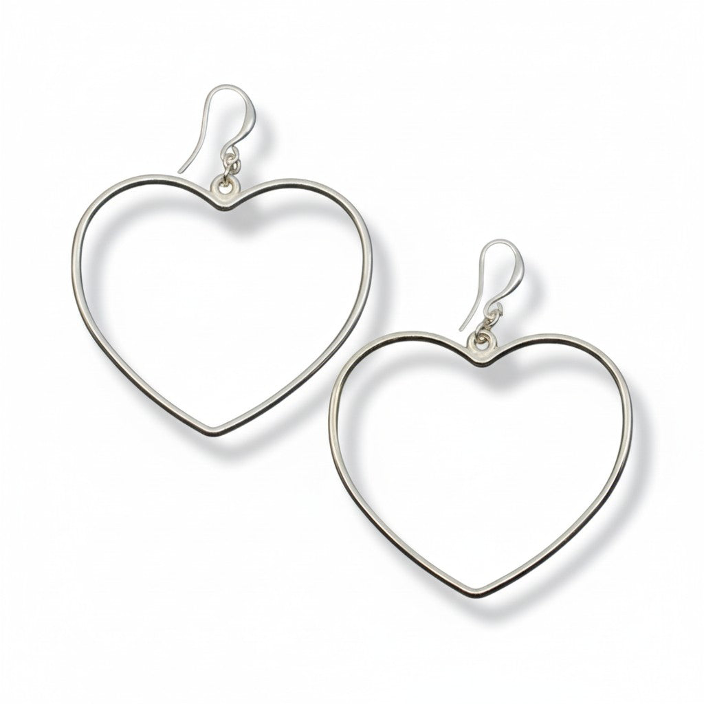 Simple Silver Heart Earrings - Open Heart Design in Silver Plate - Shopthatapp.ca