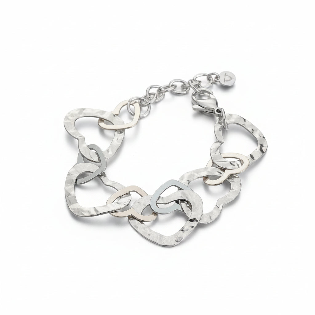 Linked Heart Bracelet - Grey Stainless Steel - Shopthatapp.ca