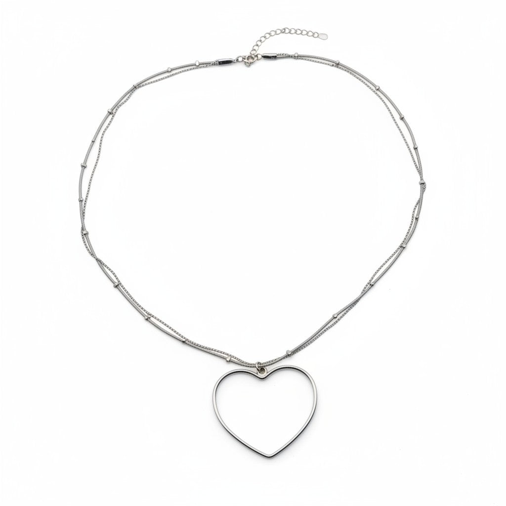 Simple Open Heart Necklace In Silver Plate - Shopthatapp.ca