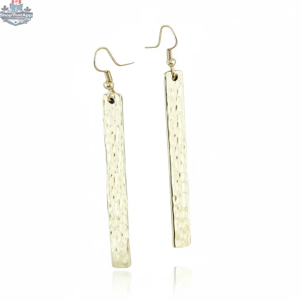 Gold metal bar earrings by Suzie Blue Canada, stylish and minimalist jewelry for every occasion, featuring sleek gold-toned design.