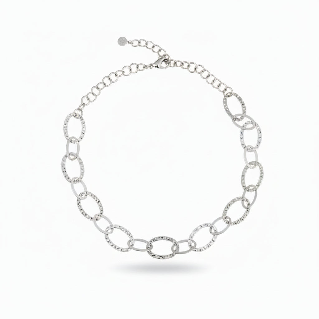 Linked Oval Necklace - Grey Stainless Steel - Shopthatapp.ca