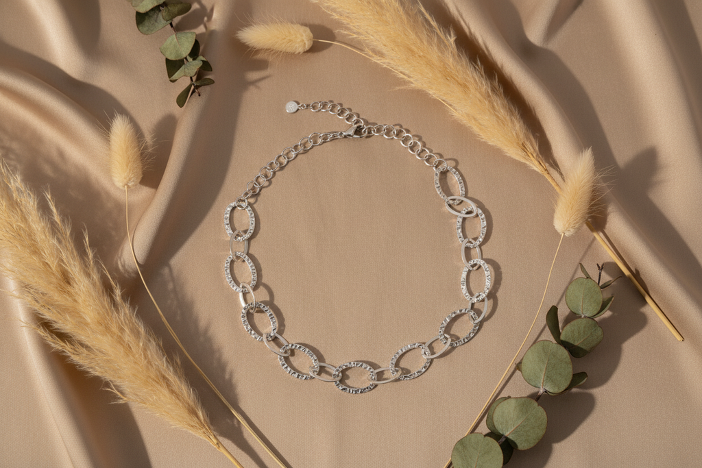 Linked Oval Necklace - Grey Stainless Steel - Shopthatapp.ca