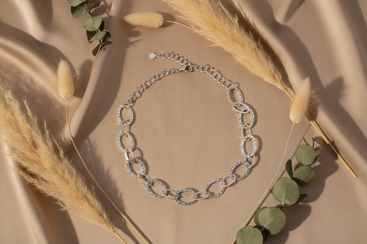 Linked Oval Necklace - Grey Stainless Steel - Shopthatapp.ca