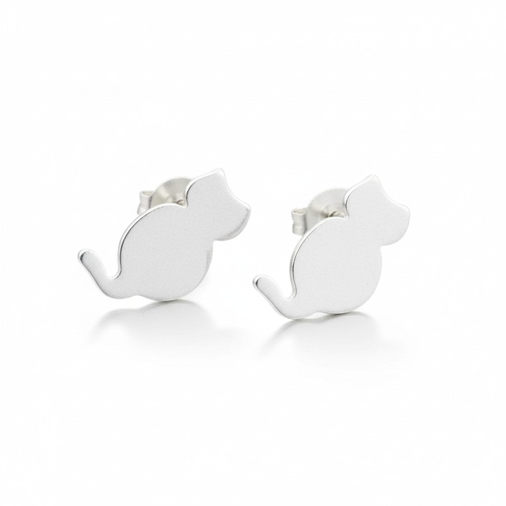 Cat Silver Plate Stud Earrings - Stylish Cat Stud Earrings for Cat Lovers - Shopthatapp.ca