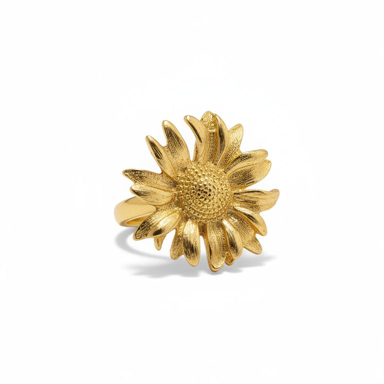 Flower Ring Gold Stainless Steel - Elegant Floral Jewelry for Any Occasion - Shopthatapp.ca