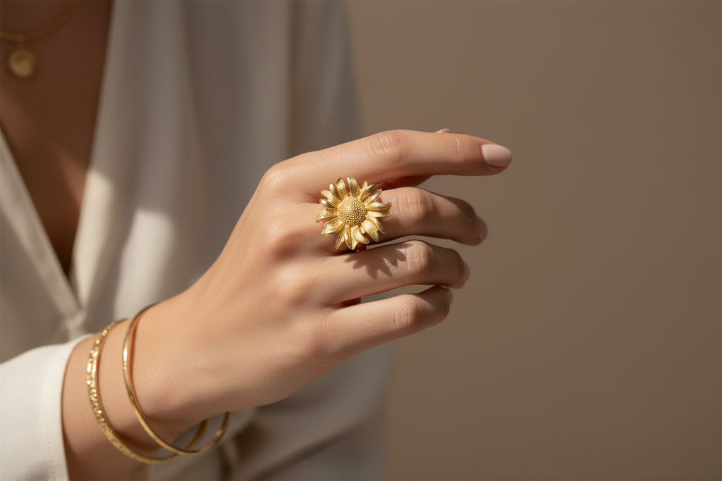 Flower Ring Gold Stainless Steel - Elegant Floral Jewelry for Any Occasion - Shopthatapp.ca