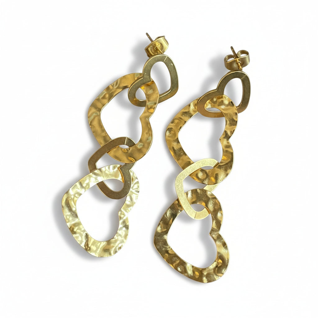 Linked Heart Earrings - Gold Stainless Steel - Shopthatapp.ca