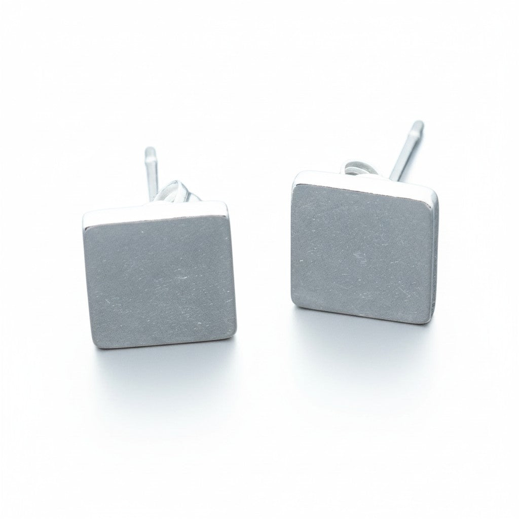 Simple Square Silver Plate Stud Earrings - Shopthatapp.ca