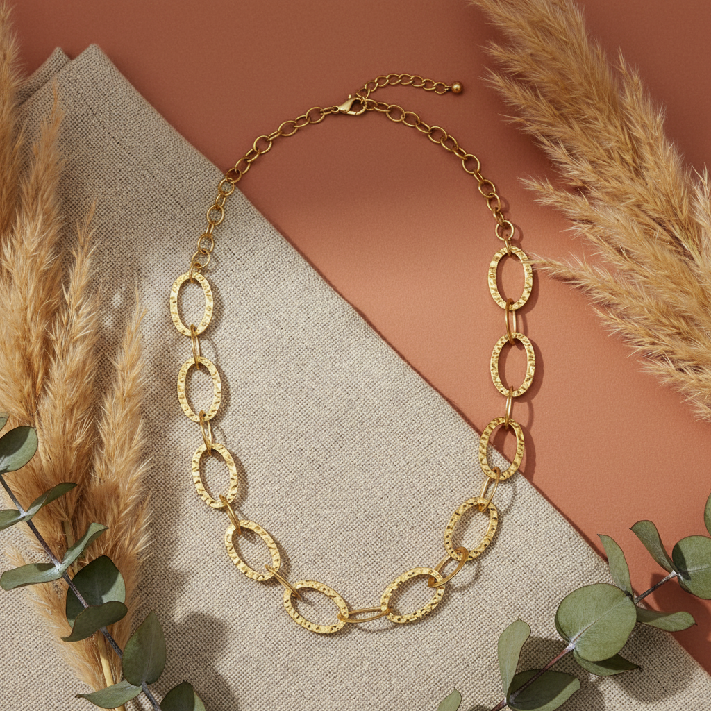 Linked Oval Necklace Gold - Stainless Steel Elegance - Shopthatapp.ca