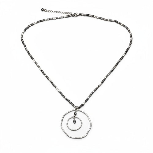 Beaten Double Ring Necklace Silver Plate - Elegant and Unique Jewelry Design - Shopthatapp.ca
