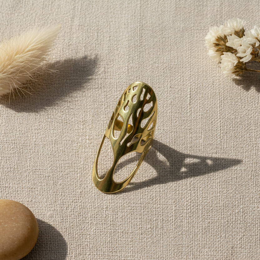 Oval Tree Ring Gold Stainless Steel - Elegant Nature-Inspired Jewelry - Shopthatapp.ca