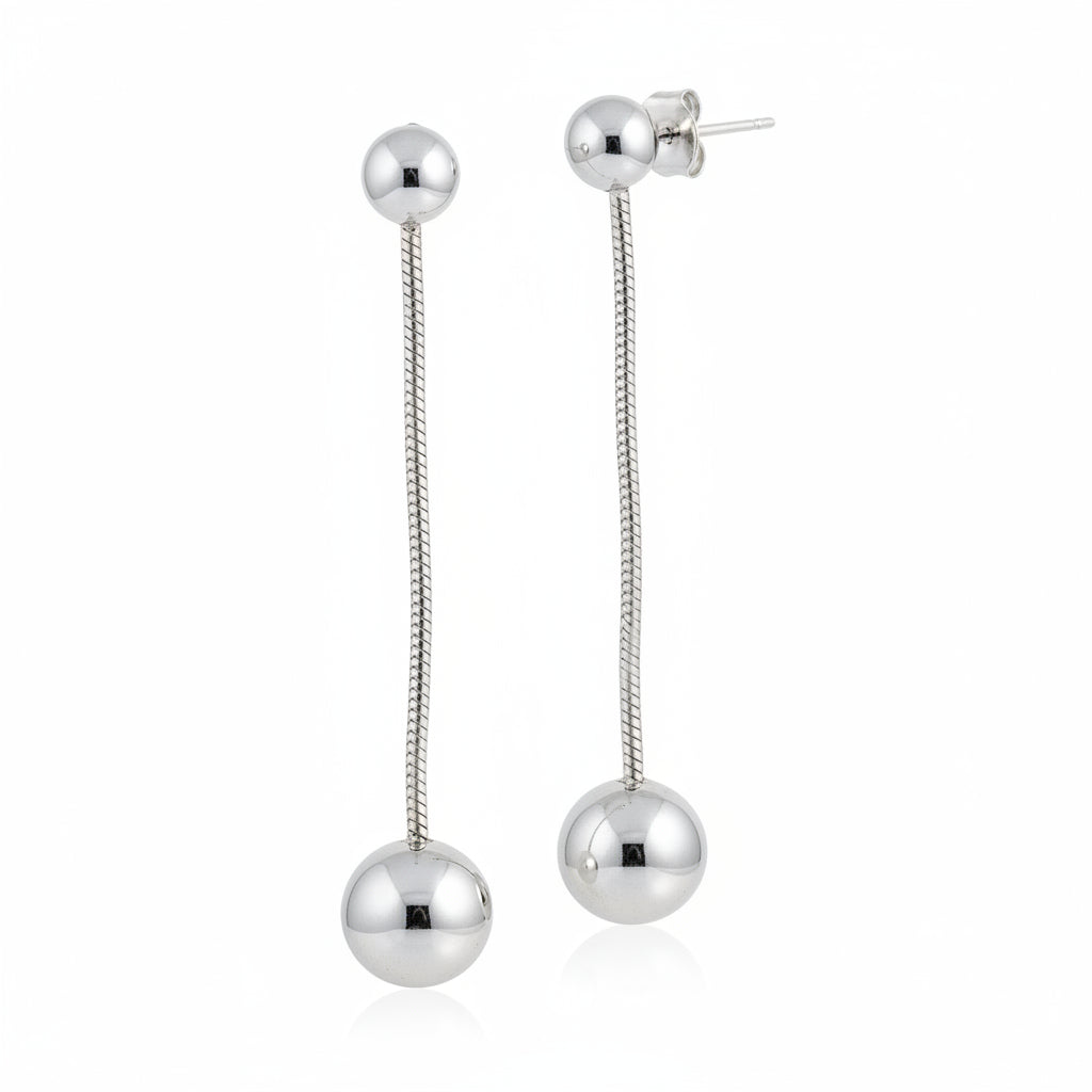 Hanging Ball Stud Earring- Grey Stainless Steel - Shopthatapp.ca