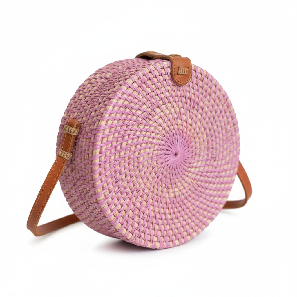 Round Rattan Purse in Pink - Chic Pink Round Rattan Purse for Every Occasion - Shopthatapp.ca