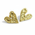 Beaten Metal Heart Stud Earrings - Gold Stainless Steel - Shopthatapp.ca