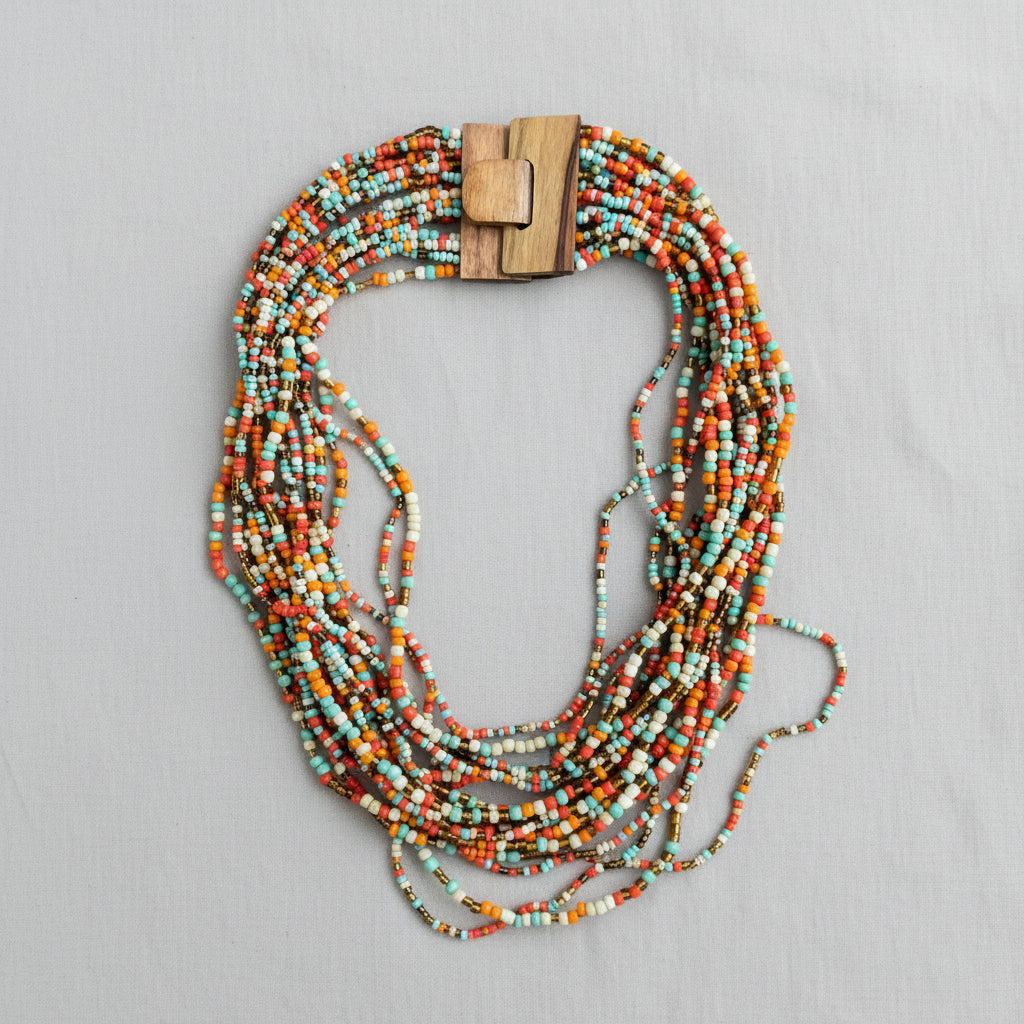 Multi Strand Necklace with Wooden Clasp - Shopthatapp.ca