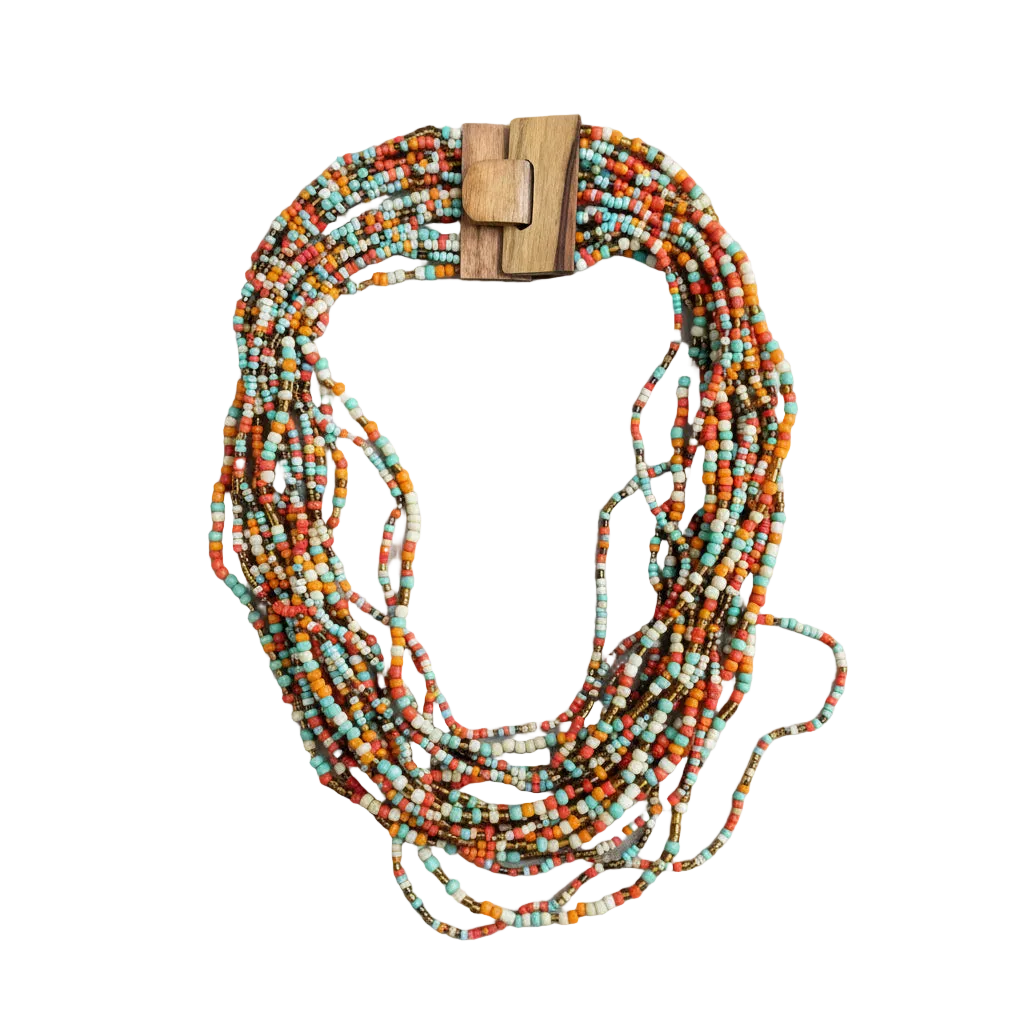 Multi Strand Necklace with Wooden Clasp - Shopthatapp.ca