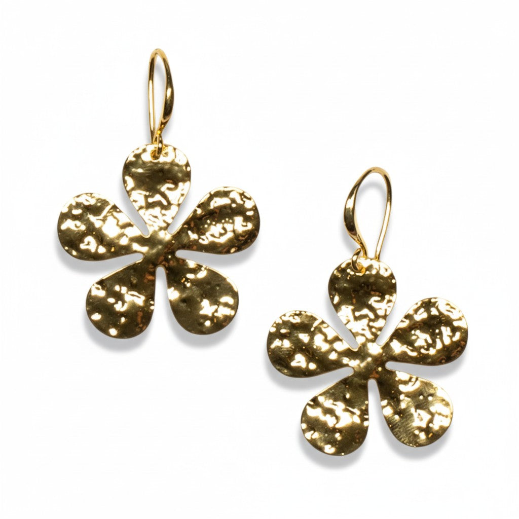Hammered Flower Earrings Gold Plate - Elegant Statement Jewelry - Shopthatapp.ca
