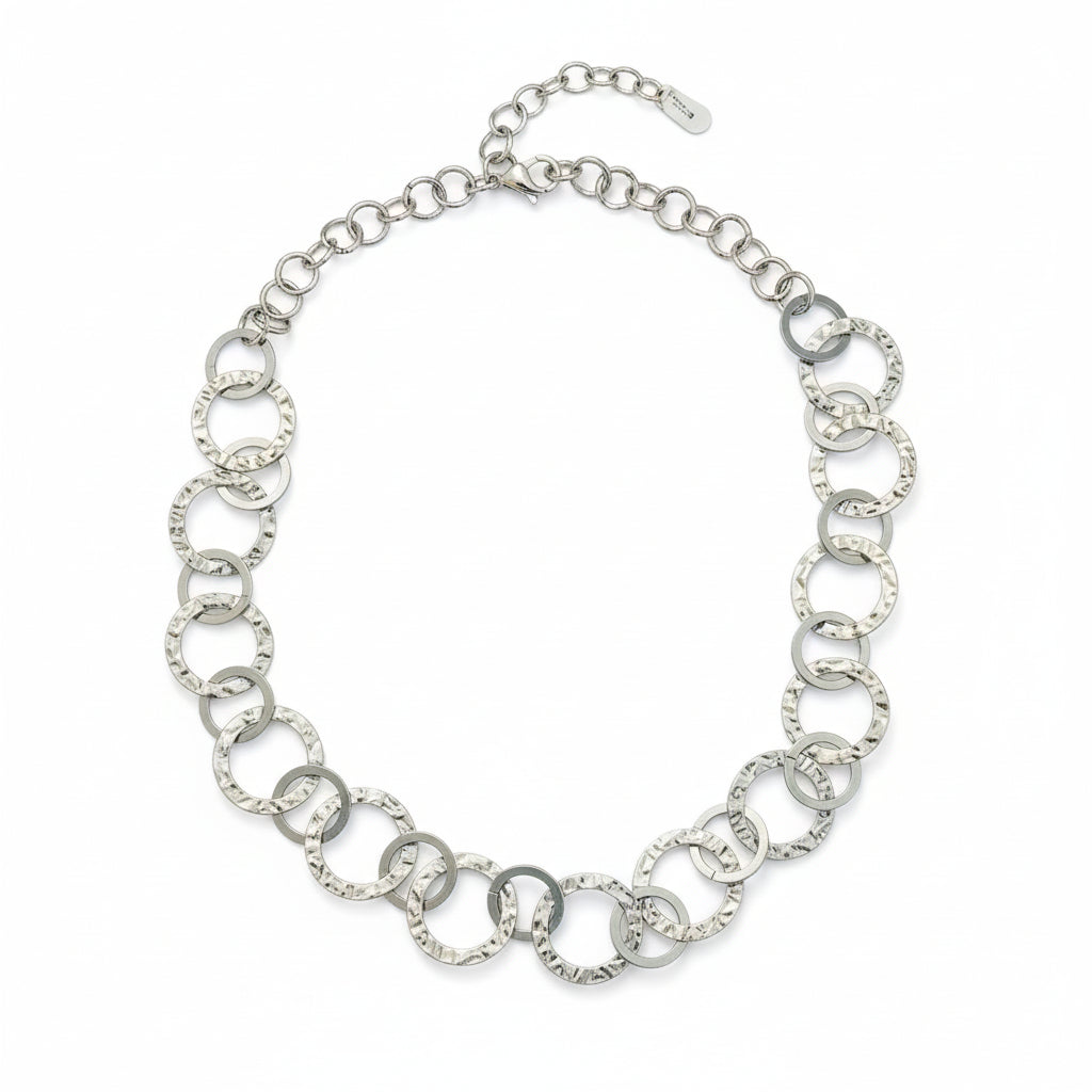 Linked Hoop Necklace - Grey Stainless Steel - Shopthatapp.ca