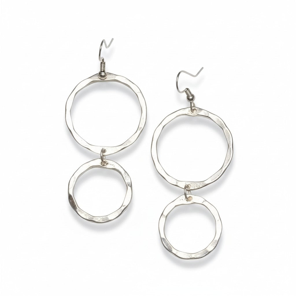 Double Hoop Silver Earrings in Stylish Metal Design - Shopthatapp.ca