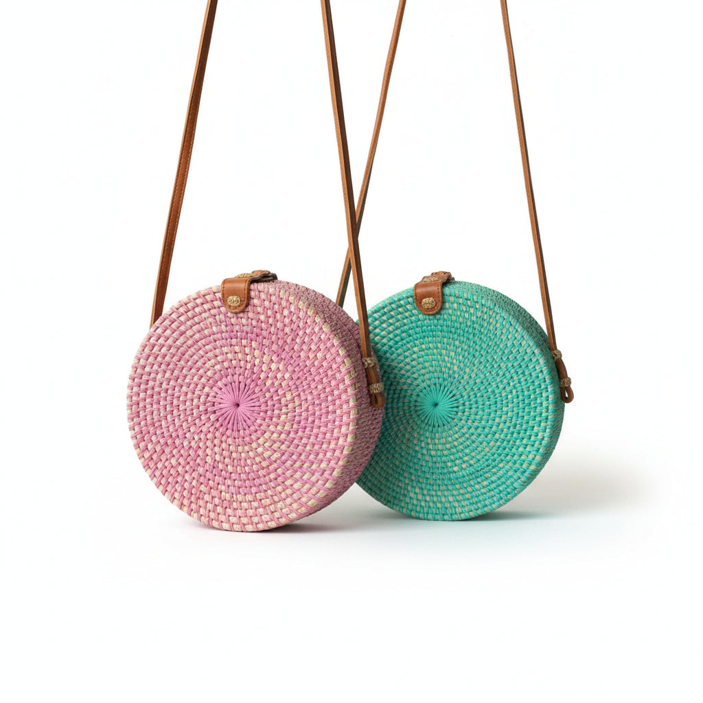 Round Rattan Purse in Pink - Chic Pink Round Rattan Purse for Every Occasion - Shopthatapp.ca