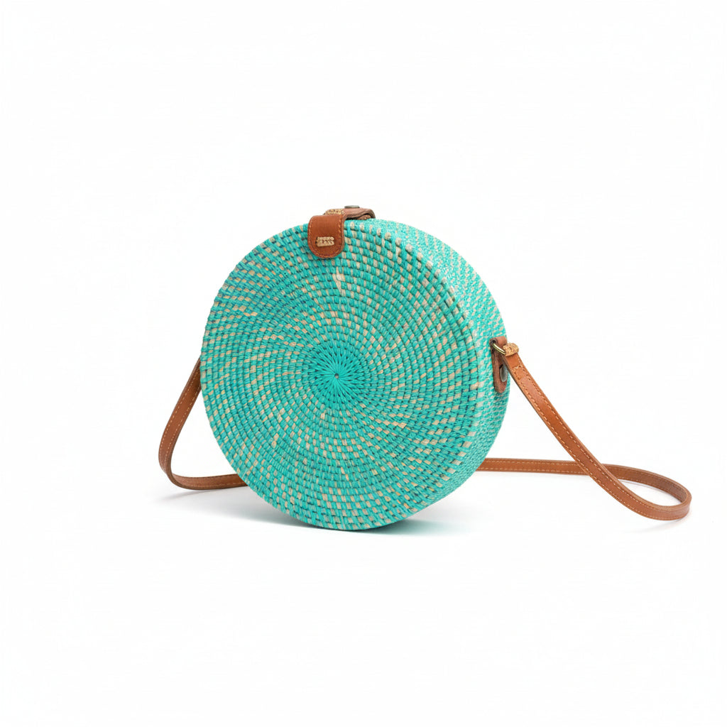 Round Rattan Purse Turquoise - Handcrafted Style for Every Occasion - Shopthatapp.ca