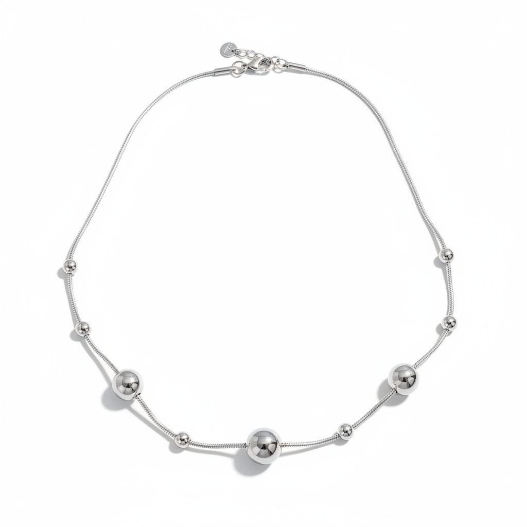 Multi Ball Necklace - Grey Stainless Steel - Shopthatapp.ca