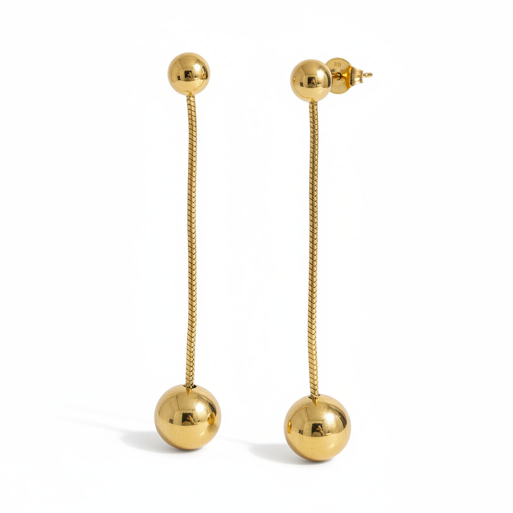 Hanging Ball Stud Earrings in Gold Stainless Steel - Shopthatapp.ca