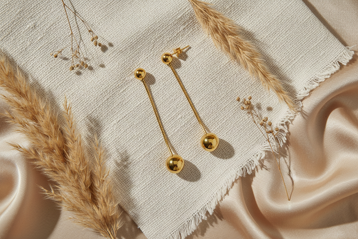 Hanging Ball Stud Earrings in Gold Stainless Steel - Shopthatapp.ca