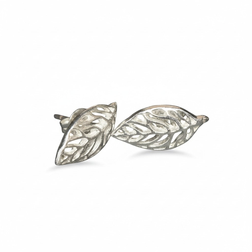 Open Leaf Stud Earrings in Silver Plate - Shopthatapp.ca