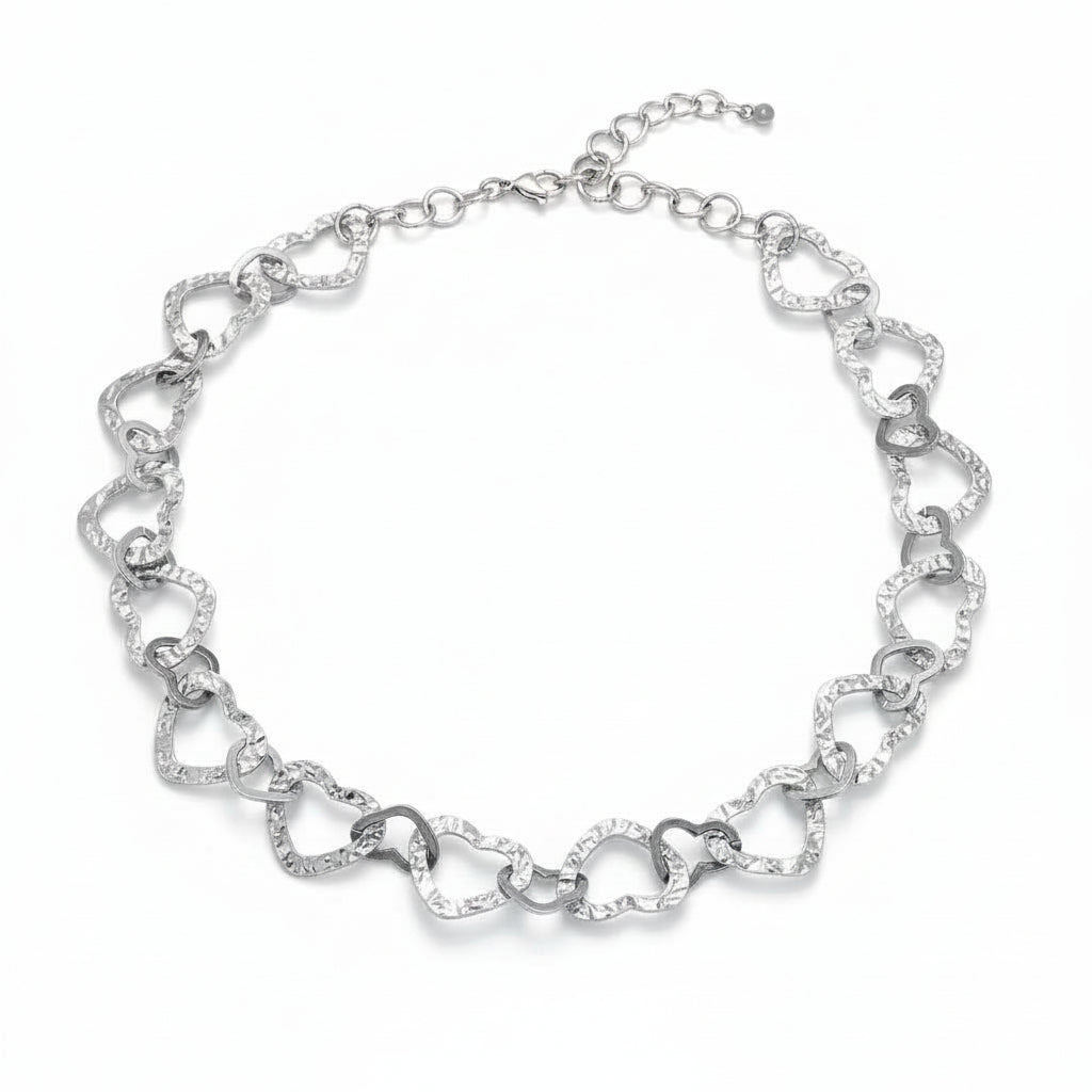 Linked Heart Necklace - Grey Stainless Steel - Shopthatapp.ca